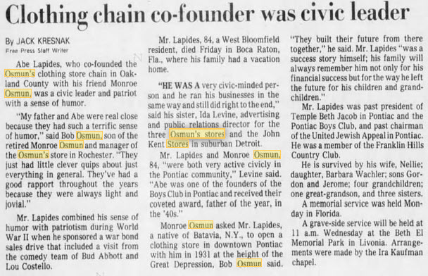 Osmuns Stores - Co-Founder Passes Away Jan 1987 (newer photo)